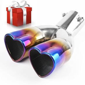 KVR 2.5 inch Inlet Dual Exhaust Tips Muffler Tip for Gift, Chrome Heart-Shaped Exhaust Tip, Car Acessories (Neon-Curved)