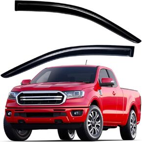 Lightronic WV92814 Outside-Mount Car Side Window Visors Deflectors Vent Rain Guards, Dark Smoke, 2-Pieces Set, Fits 2019-2023 Ford Ranger SuperCab (Front Only), 2019-2024 Ranger SuperCrew (Front Only)