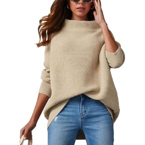 cordat Women's 2024 Turtleneck Long Sleeve Loose Oversized Chunky Knitted Pullover Sweater Jumper Tops