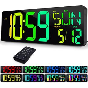 Digital Wall Clock Large Display, 17.2" LED Wall Clock RGB Color Changing, Count Up/Down Timer Clock with Remote Control, Adjustable Brightness Alarm Clock for Home Office,Gym, Elderly, Auto