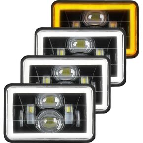 BraveWAY 4x6 LED Headlights with White/Amber Halo, Sealed Beam Headlights Compatible with Chevrolet Camaro C10/Peterbilt/Kenworth/Freightinger/Ford/Chevy/Oldsmobile