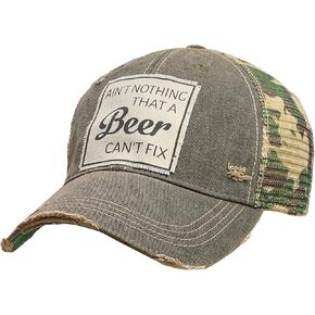 VINTAGE LIFE Distressed Baseball Caps Funny Trucker Hats with Sayings, Unisex (Ain't Nothing a Beer Can't Fix (Bk Camo)), One Size