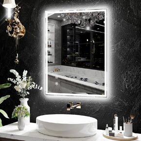 LED Bathroom Mirror,48X28 Light Bathroom Mirror, Anti-Fog, Dimmable, Backlit + Front Lit, Wall-Mounted Vanity Mirror