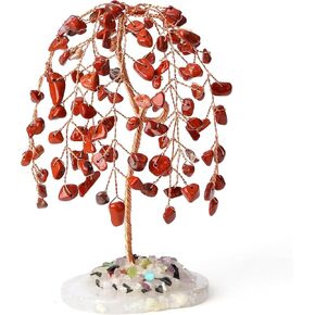 YATOJUZI Crystal Tree of Life Red Jasper Feng Shui Money Tree with Agate Base Copper Wire Wrapped Natural Crystals Gemstones Tree Red Decor for Home Office Desk Decorations Gifts for Women Men