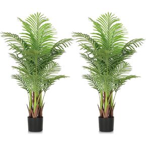 YITAHOME 2 Pack 4FT Tall Artificial Palm Tree, Faux Tree Fake Areca Palm Tree Christmas Decor with 22 Detachable Leaves, Dypsis Lutescens Plants in Pot for Porch Office Living Room Outdoor Decor