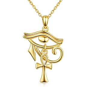 TANGPOET Eye of Horus with Ankh Necklace for Women Men 925 Sterling Silver Egyptian Life Sign Pendant Protection Jewelry Gift for Birthday Christmas Mothers Day Valentines Day with 18"+2" Chain
