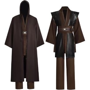 Adult Jedi Costume Coffee Tunic Suit Anakin Knight Uniform Halloween Cosplay Outfit Tunic Cape Pants Full Set