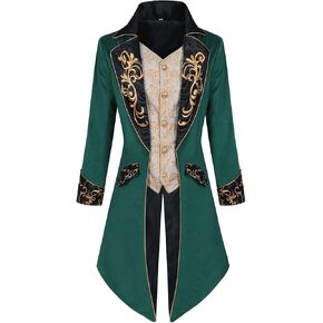 GRAJTCIN Men's Steampunk Jacket Renaissance Vintage Tailcoat Medieval Gothic Victorian Velvet Embroidery Frock Coat