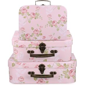 Cabilock 3pcs Paperboard Suitcases Storage Box Decorative Boxes With Lids Floral Keepsake Box Large Nesting Luggage Box for Photo Storage Home Decoration