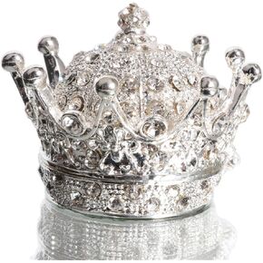 Waltz&F Silver Diamond Crown Ring Holder Jewelry Box Openable Hinged Trinket Box Table Centerpiece Decor Photo props