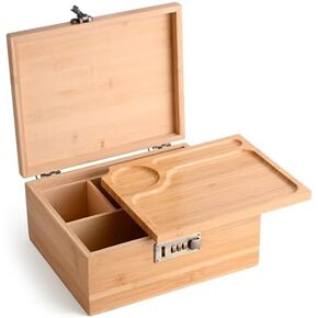 Large Bamboo Box with Combination Lock，Decorative box for Home，Great Gift Choice，Stash Storage Lockbox
