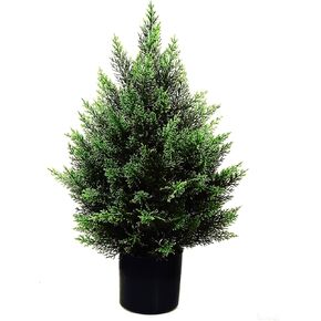 3FT Artificial Topiary Tree Realistic Faux Cedar Pines Christmas Trees UV Rated Fake Shrubs for Front Porch Faux Plants Indoor and Outdoor Decor (2 Pack)