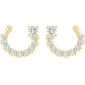 Mameloly 925 Sterling Silver Post 14K Gold Plated Opened Horseshoe Shaped Studs Earrings for Women Pave Dainty Cubic Zirconia CZ Stud Initial Earrings Hypoallergenic