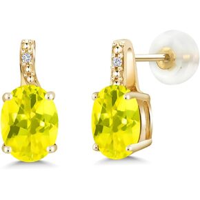 Gem Stone King 10K Yellow Gold 8X6MM Oval Gemstone Birthstone and White Diamond Earrings | Gold Earrings for Women