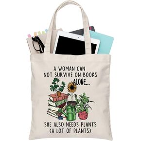 BDPWSS Book Plant Tote Bag For Women Book Lover a Woman Can Not Survive On Books Alone She Also Needs Plants Canvas Handbag