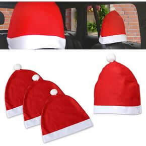 4 PCS Car Christmas Hat Headrest Cover, 13.5" x 13" Soft Comfortable Decorative Creative Dust-Proof Seat Headrest Cover, Holiday Atmosphere Interior Protection Kit, for Most Cars (Red)