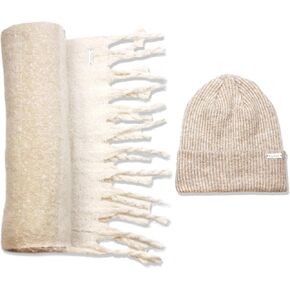 Nicole Miller Women's Winter Beanie and Hanging Scarf, Camel, One Size