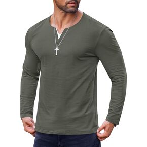 Mens V Neck Shirt Long Sleeve Cotton Casual Soft Slim Fit T-Shirts (S-XXL)
