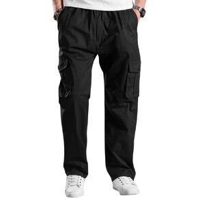 Mens Casual Cargo Pants Relaxed Fit Outdoor Hiking Pants Cotton Drawstring Sweatpants with Pockets Black 36