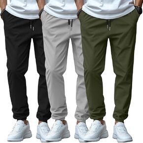 3 Pack Men's Casual Joggers Pants, Elastic Drawstring Sweatpants Cotton Hiking Pants for Outdoor Pants with Pockets