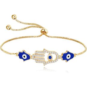 Evil Eye Slider Bracelet | White Gold/Yellow Gold Bracelets for Women Amulet Luck Gifts Evil Eye Jewelry|Adjustable Size 5-10 inches