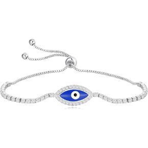 سوار منزلق عين الشر | أساور من الذهب الأبيض/الذهب الأصفر للنساء تميمة الحظ هدايا مجوهرات عين الشر | مقاس قابل للتعديل 5-10 بوصات in Kuwait