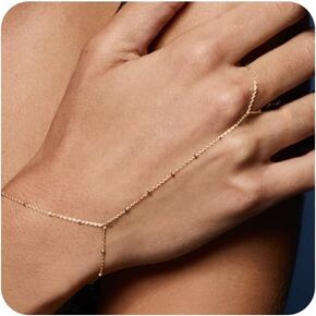Gold Hand Chain Bracelet for Women Cubic Zirconia Finger Ring Dainty Bracelet Adjustable Bracelet for Women
