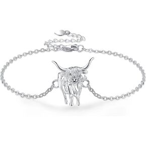 YAFEINI Highland Cow Bracelet Sterling Silver Scottish Thistle Highland Cow Bracelet Scottish Jewelry for Women Gifts