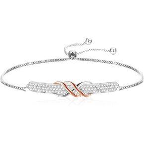 سوار انفينيتي مزدوج من الفضة الاسترليني عيار 925 للنساء، مطلي بالذهب الوردي، سوار بولو قابل للتعديل، هدية لعيد الأم، الذكرى السنوية لعيد الحب، هدية لها in Kuwait