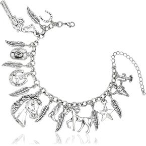 RechicGu Charms Magic Gold Ball Theme Link Chain Bracelet Cuff Bangle Western Cowgirl Fairytal Hat Star Bull Leaf Cactus Gift Jewelry