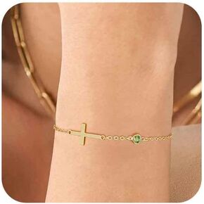 14k Gold Plated Cross Bracelet for Women Adjustable Dainty Thin Gold Twisted Link Chain Gold Bracelets for Women Bridesmaid van cleef Bracelet Christ Women Jesus Gift Christmas Gift With Gemstone