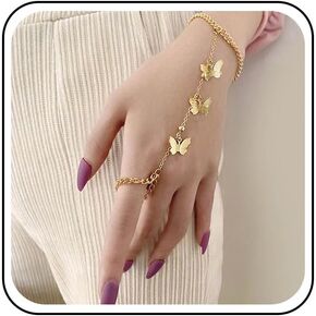 Punk Butterfly Finger Bracelet Butterfly Slave Chain Bracelet Gold Ring Chain Bracelet Vintage Curb Chain Bracelet Hand Chain Jewelry for Women