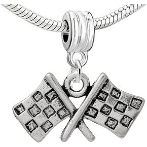 Charm Bead Spacer – Race Flags Design, Compatible with Most European Snake Chain Bracelets, Fits Pandora, Troll, Chamilia, and More