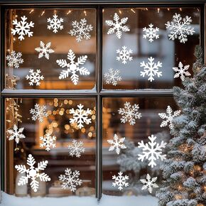 162Pcs Christmas Snowflake Window Clings for Glass Windows, Static Creative Christmas Window Stickers Decorations Winter Xmas Decals Ornaments Party Supplies