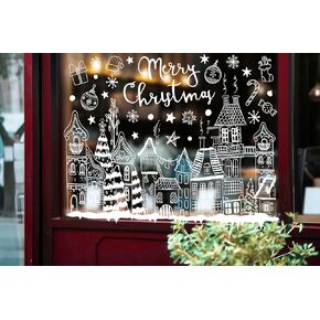 6 Sheet Christmas Window Clings White Winter Xmas Town Street Scene Reusable Window Decals for Home School Office Holiday Party Decor