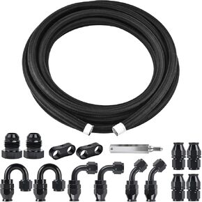 EVIL ENERGY 12AN PTFE Fuel Line Kit 20FT, AN12 E85 Braided PTFE Fuel Hose Line Black PTFE Hose Kit