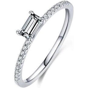 Gold/White Gold Plated 925 Sterling Silver Solitaire Wedding Engagement Rings, Emerald Cut Cubic Zirconia CZ Diamond Ring for Women