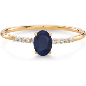 Gem Stone King 10K Yellow Gold 6X4MM Oval Gemstone Birthstone and White Lab Grown Diamond Engagement Ring | Wedding Anniversary Promise Gold Ring For Women