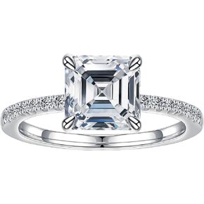 SMILEST Asscher Cut Moissanite Rings for Women, 1.0 Carat D Color VVS1 Clarity Lab Created Moissanite Wedding Rings 18K White Gold Plated Solid 925 Sterling Silver Moissanite Side Stone Ring for Women