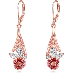 Rose Earrings 925 Sterling Silver Fashion Lucky Jewelry Gift for Women