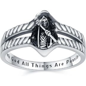 Grim Reaper Ring for Man 925 Sterling Silver Santa Muerte Ring Skull Ring Gothic Ring Jewelry for Halloween Christmas #8