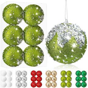 6 Pieces 4 Inch Sequin Christmas Balls Ornaments Shatterproof Xmas Tree Balls Glitter Foam Ball Decorative Baubles Set Hanging Balls for Christmas Holiday Party Decor(Silver)