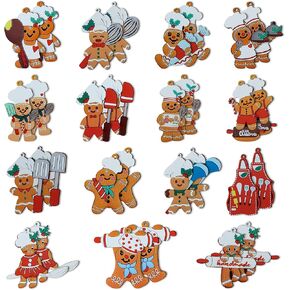 30Pcs Gingerbread Christmas Decorations, Wooden Cooking Gingerbread Ornaments Set Hanging Decor for Christmas Tree Wreath Kitchen Home Party Decorations