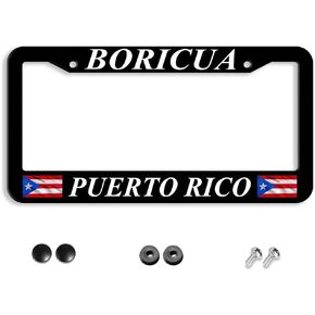 Boricua Puerto Rico Flag License Plate Frame - 1 Pack Aluminum Metal License Plates Black License Plate Holder Novelty Auto Car Tag Universal Car Accessories with 2 Holes