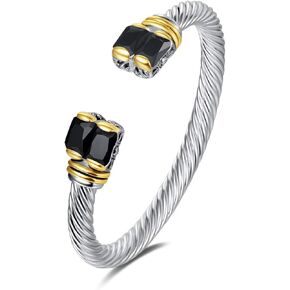 UNY Jewel Designer Inspired Jewelry Double CZ Cable Wire Antique Bangle Elegant Beautiful