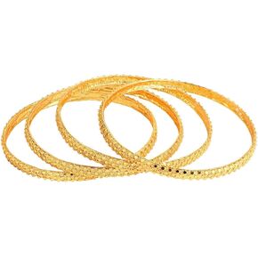 مجموعة أساور هندية ذهبية اللون من Efulgenz للنساء على طراز دبي، مجموعة أساور هندية ذهبية اللون، سوار مجوهرات الزفاف الهندي لمجوهرات أزياء الزفاف (4 قطع) in Kuwait