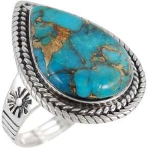 Turquoise Ring Sterling Silver 925 & Genuine Copper-Infused Matrix Turquoise