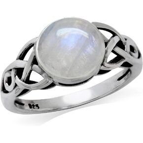 Silvershake 8mm Natural Round Shape Moonstone 925 Sterling Silver Triquetra Celtic Knot Solitaire Ring Size 13.5