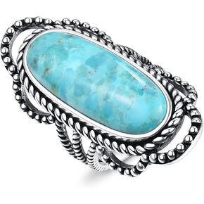 Turquoise/Teal Turquoise/Spiny Turquoise Ring for Women 925 Sterling Silver Oval Bohemian Ring for Valentine Day Oxidized Silver Statement Rings Size 6-9