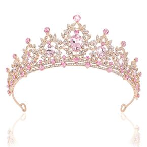 CAVETEE Crown for Women, Tiaras and Crowns for Women Pink Princess Crown Queen Crown Crystal Headbands Hair Accessories for Bridal Birthday Prom Party